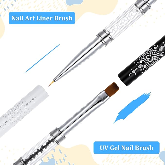 Jeffdad 3 Pcs Double Ended Nail Builder Gel Brush, French Tip Brush Hard Gel for Nails, Hard Gels Brush for Design Professional Art (Black&White)