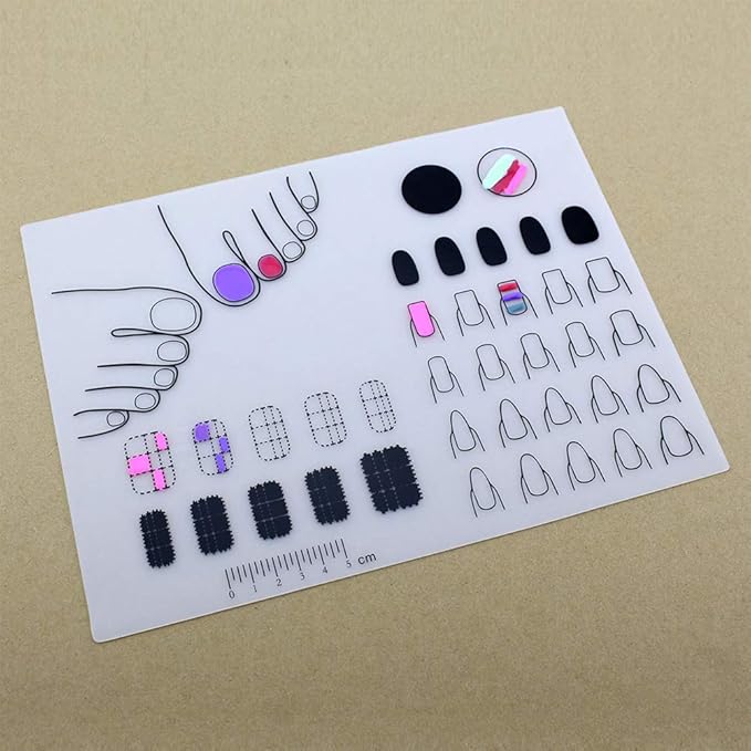 FRCOLOR Manicure Mat Silicone Nail Art Stamping Mat with Ruler and Color Testing Area Nail Polish Practice Pad Sticker Guide Protective Table Cover for Workspace