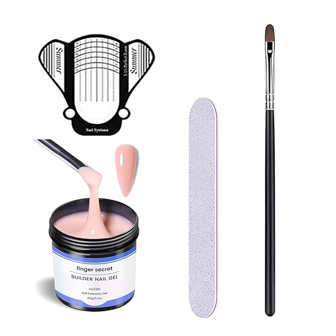 FINGER SECRET Hard Gel For Nails Builder Gel for Nails,White Transparent Pink Nude 3D Sculpting for Nail Extension & Builder 5.3fl.Oz/150g