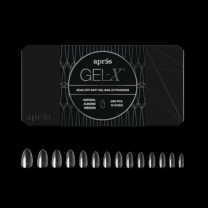 Apres Gel-X® Almond Box of Nail Tips | 280 Gel-X Tips, Soft Tips, 14 Sizes 00-9 | Half-sizes Included (Natural Almond Medium, 280 Count)