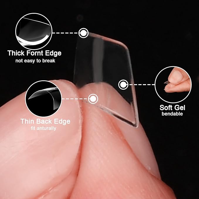 720 Pcs 3 Styles Extra Short Half Cover Almond - Small Square - French Square Tip for Nails Set,Soft Gel Acrylic Nail Tips Clear Pre-shape French Tip for Nail Extension 12 Sizes DIY Nail Salon 3 Boxes