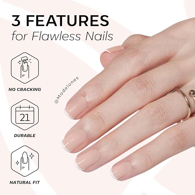 Modelones Extra Short Press on Nails, French Tips Squoval Fake Nails, Reusable Nail Kit with Nail Glue Adhesive Tabs Mini Nail File, Nails Press Ons 32Pcs 16 Sizes, White, Spring Women Girl Gift