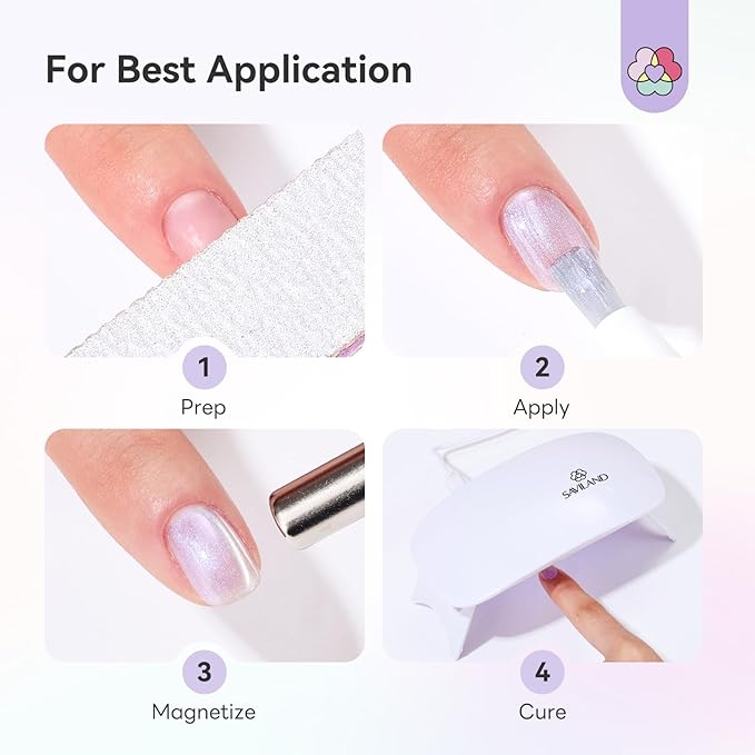 SAVILAND Express One-Step Gel Nail Polish Pens Set with U V Light: 4 Colors Cat Eye 3-in-1 Gel Polish Pen Kit Base & Color & Top in One Pen Fast Curing Polarized Cateye Nail Art Beginner Travel 4ml