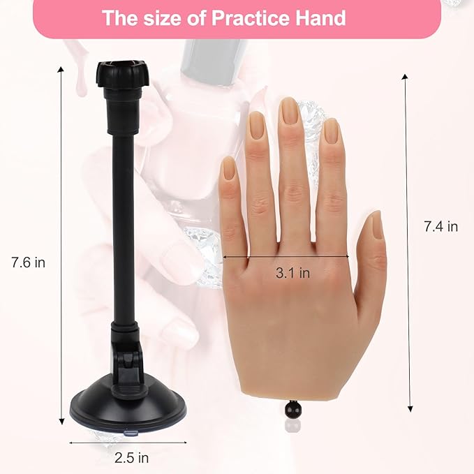 Nail Practice Hand for Acrylic Nails with 516 Pcs Nails, Silicone Fake Hands to Practice Fake Nails Mannequin Hand for Nails Practice and Nail Art Single Left Hand Nude