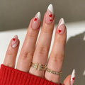 Valentines Day Press on Nails - Red Love Heart Fake Nails - Almond False Nails Press ons - French Tip Acrylic Glue on Nail - Artificial Stick on Nail for Women Manicure 24 Pcs