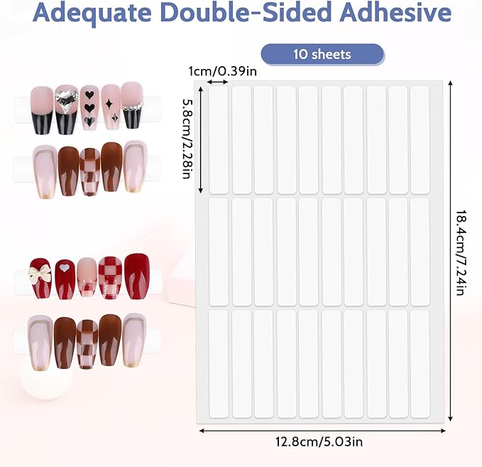 10 Sheets Double Sided Nail Tape Double Sided Tape for Press on Nails Adhesive Clear Mounting Tape for Nail Packaging Nail Design Salon Supplies Colors Designs Showcase