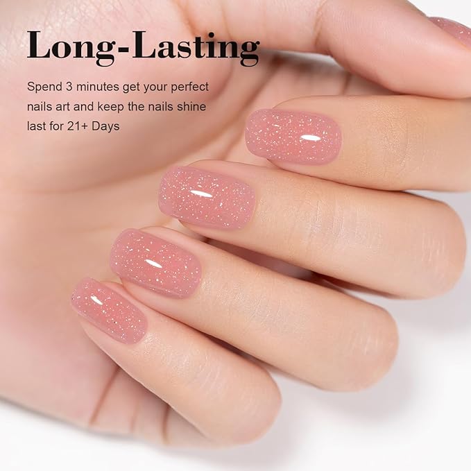 RARJSM Glitter Rubber Base Gel Nail Polish Nude Berry Pink Rubber Base Rainbow Iridescent Shimmer Brush on Quick Extend Builder Hard Gel Soak Off Curing Requires 15ml Salon Home French Manicure
