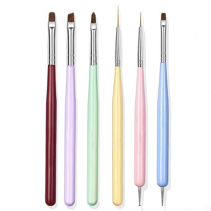 6PCS Nail Art Brushes Set, Nail Brushes for Nail Polish Nail Design Brush Gel Nail Brush for Nail Extension Nail Art Liner Brush Nail Dotting Pen Tool (N6 MKL)
