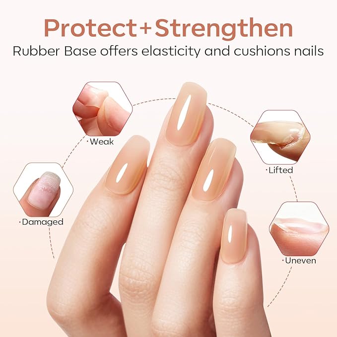modelones Rubber Base Builder Nail Gel Polish, 6 French Tip Base Color Nude White Baby Milky Pink Strengthener Apex Building Extension Protect Weak Nails Long Last U V Manicure Gift for Women