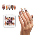 Handmade Luxury French Press On Nails, Leopard Amber Tortoiseshell 3D Cherry Short Almond Fake Nails, Salon Quality Acrylic Nail Tips with Brown Floral & Gold Accents, Holiday Vibe 10pcs Reusable Set