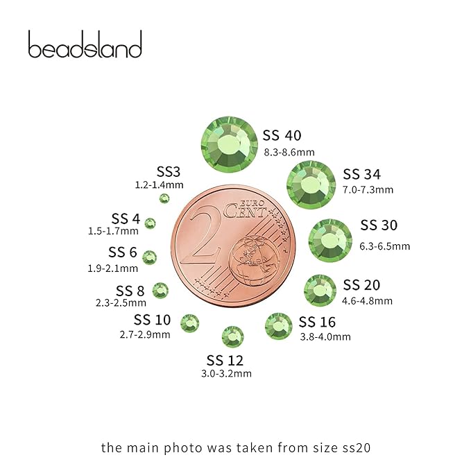 Beadsland Flat Back Crystal Rhinestones Round Gems for Nail Art and Craft Glue Fix, Light Green, 4.6-4.8mm, SS20/1440pcs