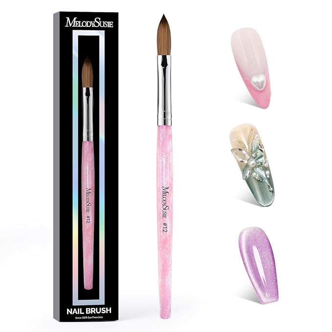 MelodySusie Kolinsky Acrylic Nail Brush,66% Kolinsky Hair Professional Nail Art Brush for Acrylic Application,Aurora Collection Fine Glitter Brush,Size 12