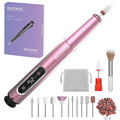 Portable Electric Nail Drill File 5 Speeds 12 in 1 with LED Display Rechargeable Professional Efile for Natural Acrylic Gel Powder Manicure Pedicure Nails, Pink