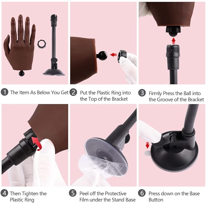 Practice Hand for Acrylic Nails with Stand Bracket, Silicone Fake Hands to Practice Fake Nails Mannequin Hand for Nails Practice and Nail Art Single Right Hand Color 6#