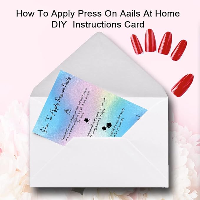 Press-On Nail Application Instructions Cards, Aftercare Instructions Cards, 50 Pack 2 x 3.5'' inch Business Card Size, DIY Press-On Nail Kit, White (0406038)