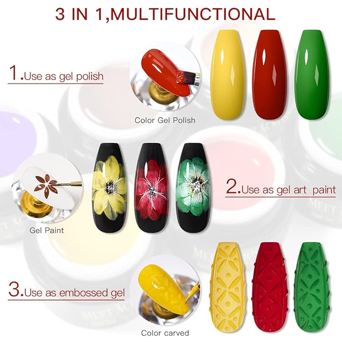 12 Colors Painting Gel, Gel Nail Polish Kit with Painting Drawing Nail Brush Pen, Soak Off UV LED Gel Polish Set, Gel Paint for Nail Art Drawing Gel Nail for Art Design