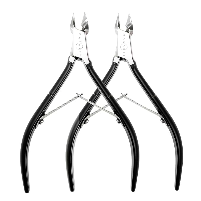 Makartt Cuticle Nipper - 7mm Full Jaw Stainless Steel Professional Cuticle Trimmer, Double Spring, Ergonomic & Portable Manicure Tool for Nail Care, Home DIY& Salon Use (Black, 2Pcs)