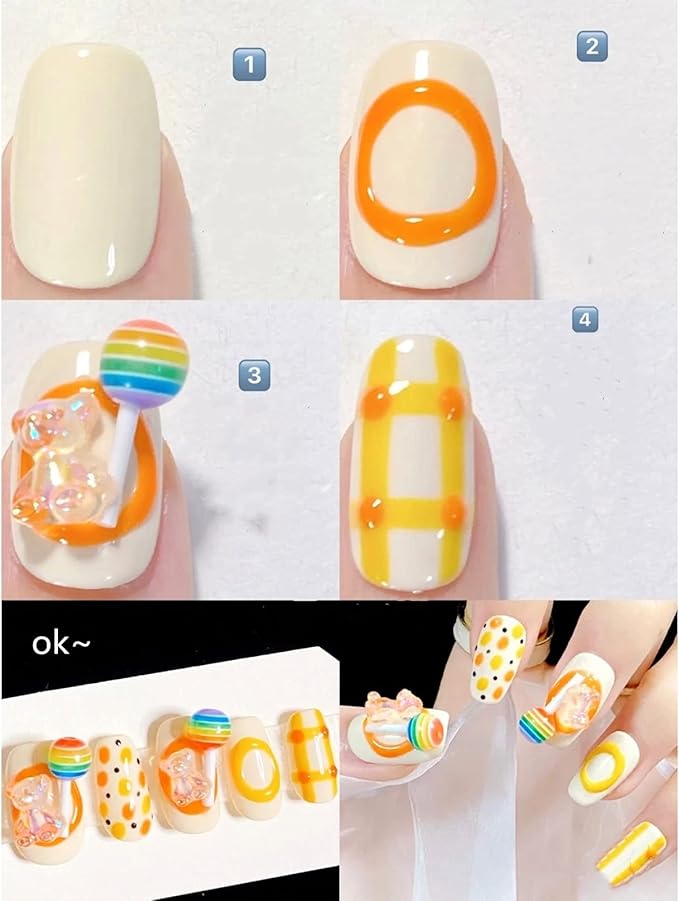 40pcs Rainbow Lollipop Pop Nail Charms Set，0.2" Colorful Candy Sweets Nail Art 3D Ab Crystal Nails Accessories Decoration for Women Girl