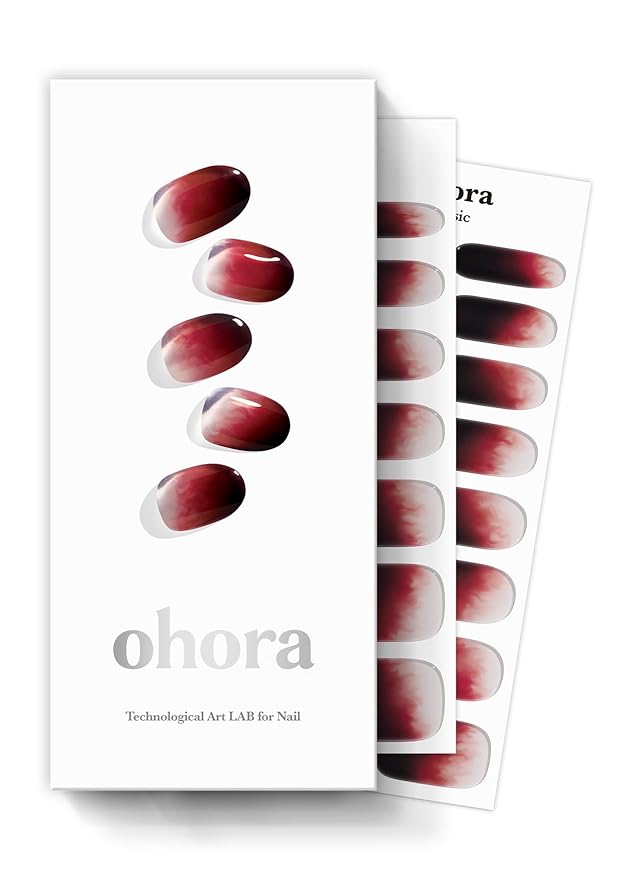ohora Semi Cured Gel Nail Strips (N Blood Drop) - Red, Ombre, Works with Any UV/LED Lamps, Salon-Quality, Long Lasting, Easy to Apply & Remove - Includes 2 Prep Pads, Nail File & Wooden Stick