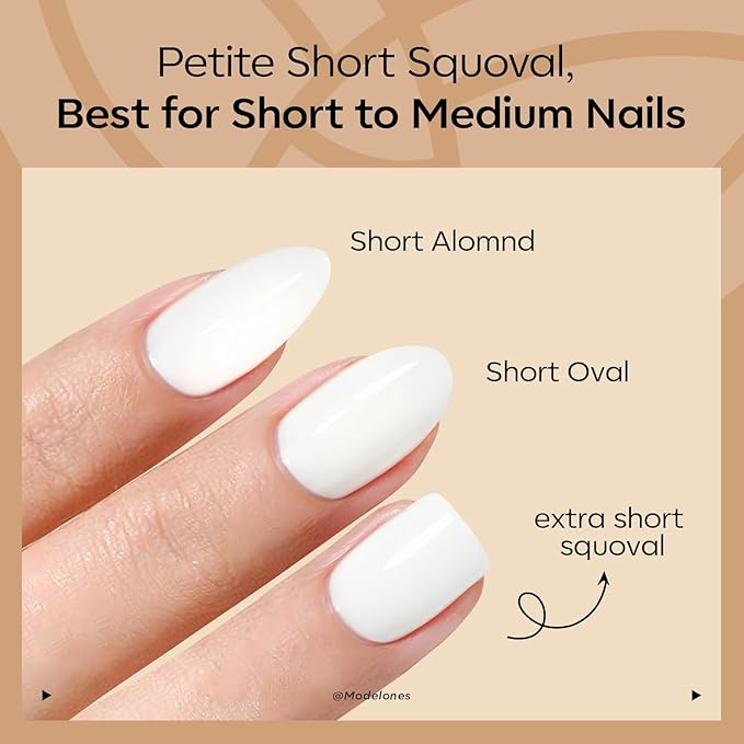 Modelones Extra Short Press on Nails, Milky White Squoval Fake Nails, Reusable Nail Kit with Nail Glue Adhesive Tabs Mini Nail File, Nails Press Ons 32Pcs 16 Sizes, Spring Women Girl Gift