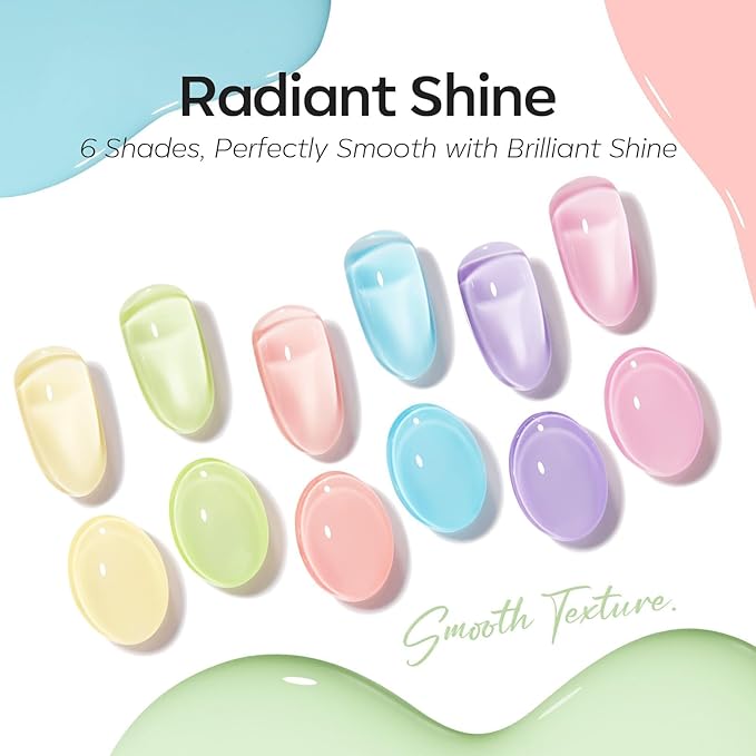 modelones Pastel Gel Nail Polish Set, Hema Free Macaron Gel Polish Set Light Pink Pastel Yellow Purple Baby Blue Green 6 Colors 2026 Spring Easter Nails with Fruit Theme Stickers LED Mani Gift