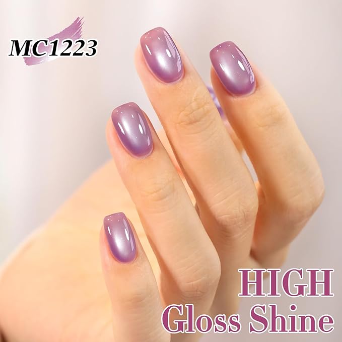 Double Rhythm 15ML Jelly Glass Cat Eye Gel Polish with Magnet Holographic Glitter Shimmer Translucent Sheer Color Salon Soak Off Magnetic Nail at Home (Grape Violet-MC1223)