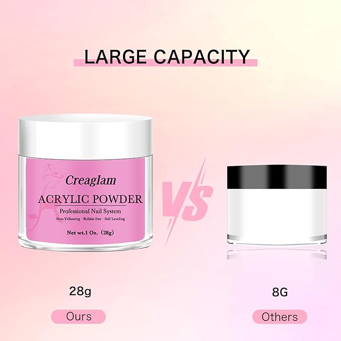 Acrylic Powder Large Capacity: 3Pcs 1 Oz. Orchid Glitter Super Nail Polymer for 3D Art Carving French Extension - 28g Pink-a-boo Phlox Pink Professional Acrylic Powder No Need Lamp