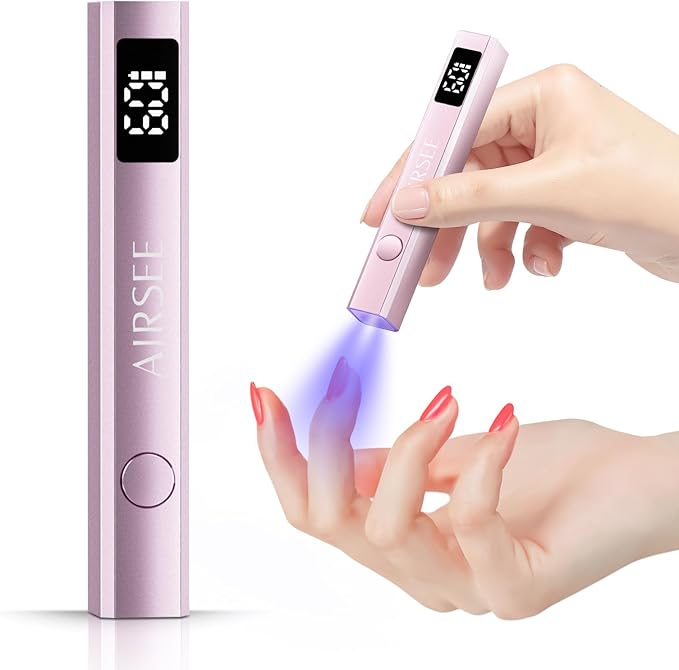 AIRSEE Cordless Mini Nail Lamp,Handheld UV Light with LCD Display for Gel Nails,Rechargeable USB Nail Dryer for Fast Cure,Rhinestone Glue Decoration,Gel Nail Strips at Home,Travel(Pink)
