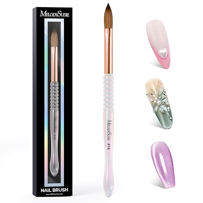 MelodySusie Kolinsky Acrylic Nail Brush, 80% Pure Kolinsky Hair, Professional Nail Brush for Acrylic Powder Nail Extension and 3D Nail Carving, Nail Art Tools for DIY Home Salon, Size 14