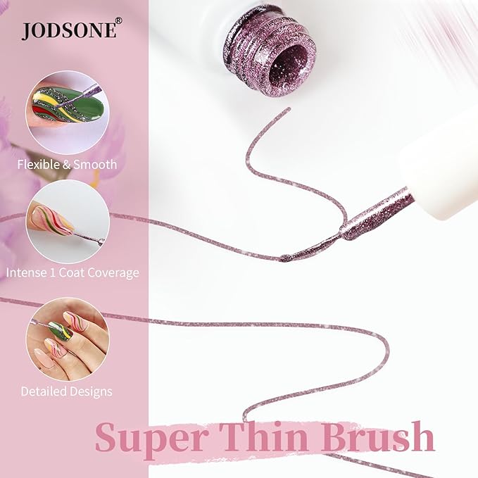 JODSONE Nail Art Gel Liner Set 10 Colors Glitter Purple Gold Green Gel Nail Polish Need U V Lamp Cured with Thin Brush at Home Salon Design,Valentines Gifts for Women