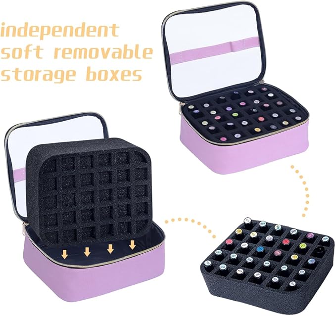 Small Clear Nail Polish Case Holds 30 bottles(15ml-0.5fl.oz) Nail Polish Organizer Multifunctional Nail Polish Bag organizer, Cosmetic Travel Makeup Cases for Women, Pink
