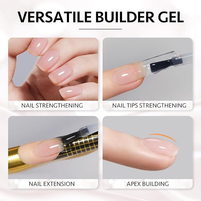 GAOY 6 Colors Builder Gel Set for Nails, Milky White Pink Nude Sheer Jelly Nail Strengthener, Soak Off Nail Extension Hard Gel, Yummy Jelly, Base Coat Top Coat Needed