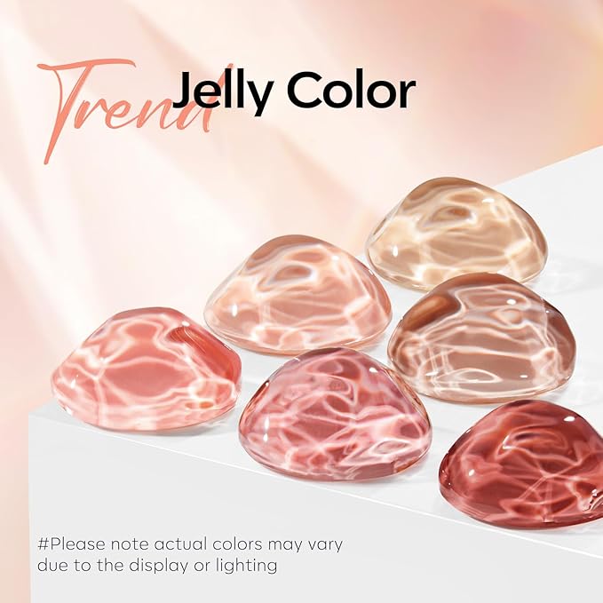modelones Jelly Gel Nail Polish, 6 Colors Fall Nude Brown Pink Gel Polish Neutral Nail Art Design Translucent Soak Off LED Nail Lamp Manicure Salon DIY Girls Women Gift
