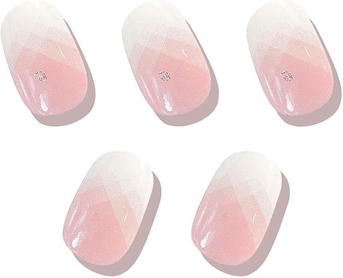 Semi Cured Gel Nail Strips - French Nail Tip with Gradient Pink Base, 20 Pcs DIY at Home Nail Art, UV/LED Lamp Required, Beginner Friendly & Salon Quality Manicure