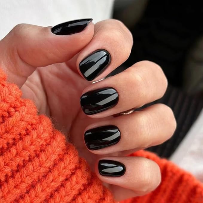 CurvLife Press On Nails – 30Pcs Soft Gel Fake Nails, Reusable Glue On Nail Kit with Adhesive Tabs, Natural Fit & Salon-Quality for Women & Girls (Elegant Black)