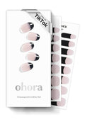 ohora Semi Cured Gel Nail Strips (N Chic French) - Black, French, Works with Any UV/LED Lamps, Salon-Quality, Long Lasting, Easy to Apply & Remove - Includes 2 Prep Pads, Nail File & Wooden Stick