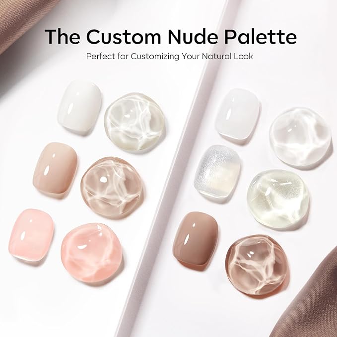 modelones Gel Nail Polish, 6 Colors Milky White Nude Beige Jelly Shimmer Gel Polish Set with Stickers & Liner Brush for DIY French Nails Polka Dot Nails Soak Off Nail Art Kit Manicure Salon