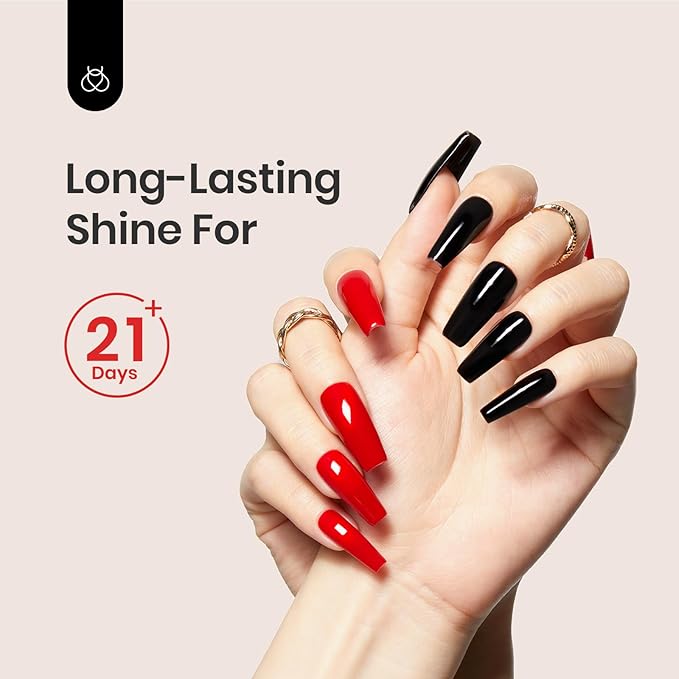 Beetles 2 Pcs 15ml No Wipe Gel Top Coat and Base Coat Set - Shine Finish and Long Lasting 12 Colors Gel Builder for Nails 8-in-1