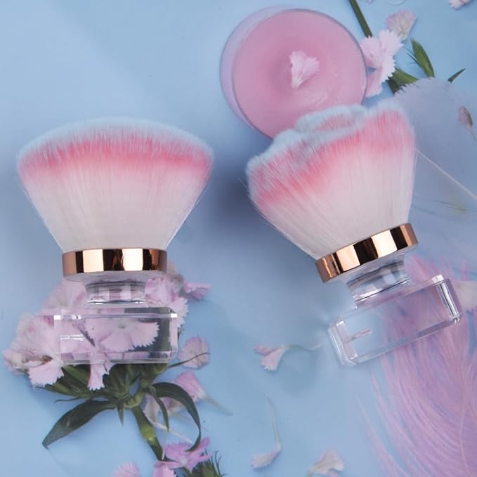 2Pcs Nail Dust Brush Set, Crystal Base Nail Art Dust Powder Remover Brushes Soft Kabuki Cleaner Brush for Makeup & French Gel Acrylic Nails