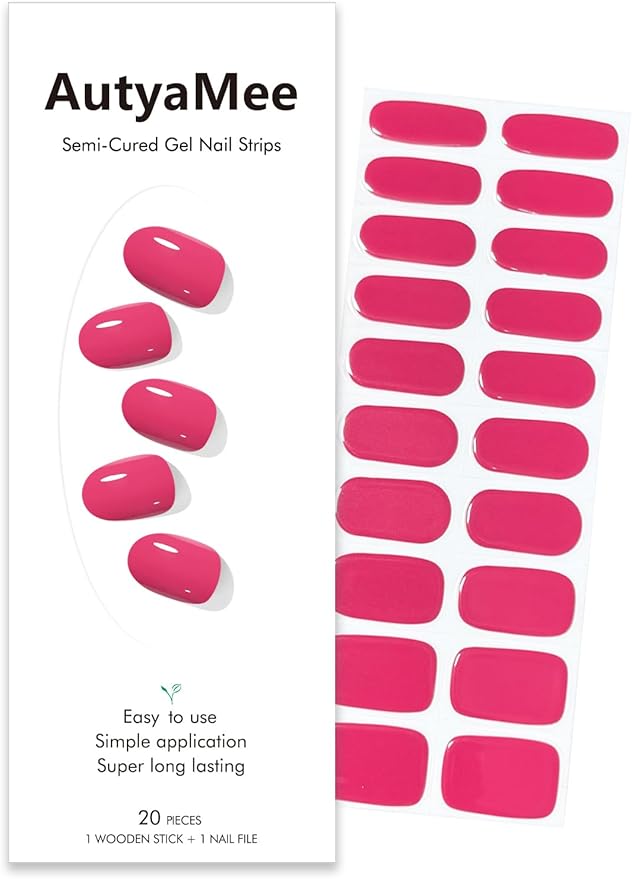 Semi Cured Gel Nail Strips (Carmine Red), 20 Pcs Gel Nail Wraps, Stickers, UV Light Required, Salon Quality, Long Lasting