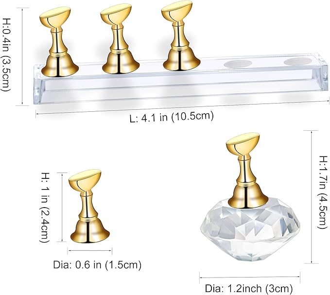 Nail Holder for Nail Art Practice, Nail Stands for False Nails Painting, 30 pcs of adhesive putty 1 Crystal Base 2 Sets Magnetic Acrylic