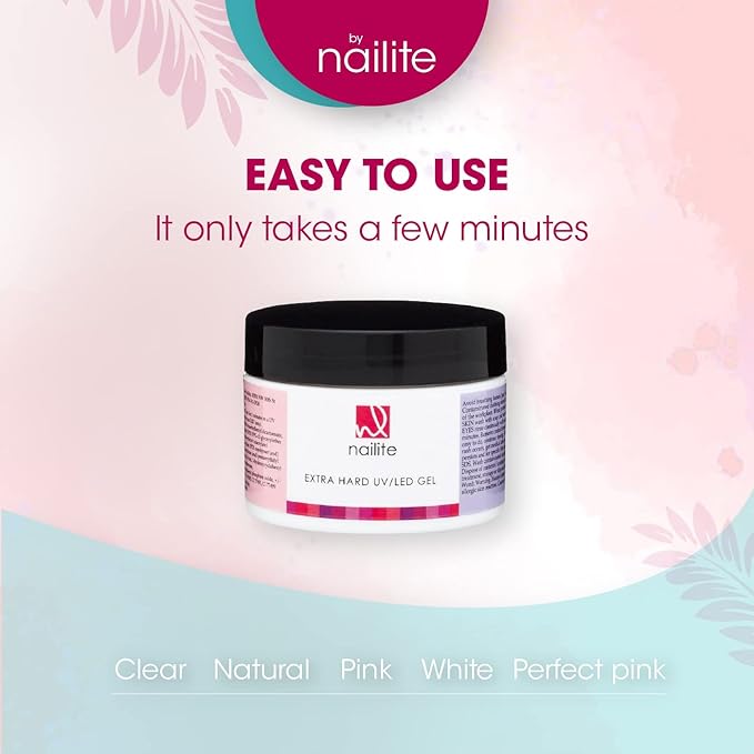 Extra Hard UV LED - Builder Gel for Nails Extension, Self-Leveling Gel and Medium Viscosity - Strengthener (Natural 1.3 Oz.)