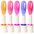 VENALISA 10 ML Jelly Gel Nail Polish Set with DIY Nail tips Kit, 5 Pcs Transparent Yellow Purple Red Gel Polish Color High Gloss Soak Off U V Nail Manicure Salon DIY