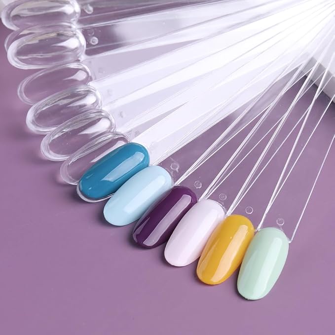 150 Pcs Clear Nail Swatch Sticks with Ring, Oval Shape Nail Swatches for Gel Polish, Transparent Acrylic Tips for Organization, Displaying Colors and Training Nails tech Supplies for Home or Salon Use