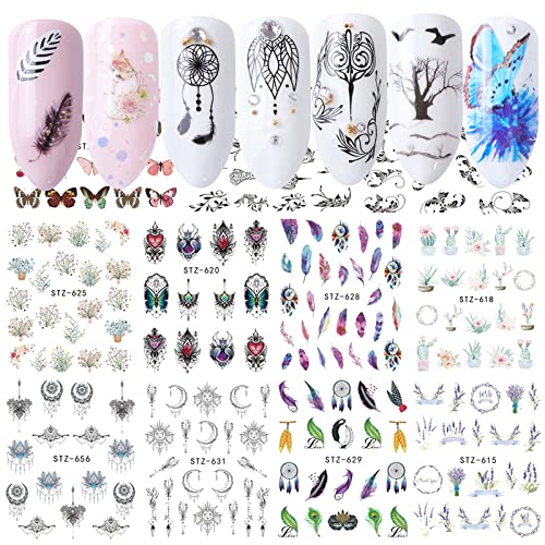 40 Sheets Nail Water Transfer Decals, Nail Art Stickers for Women, Holographic Flowers Pendant Necklace Butterfly Leaf Nail Designs Supplies, Acrylic Nails Decorations DIY Resin Nail Decal Tattoos Set