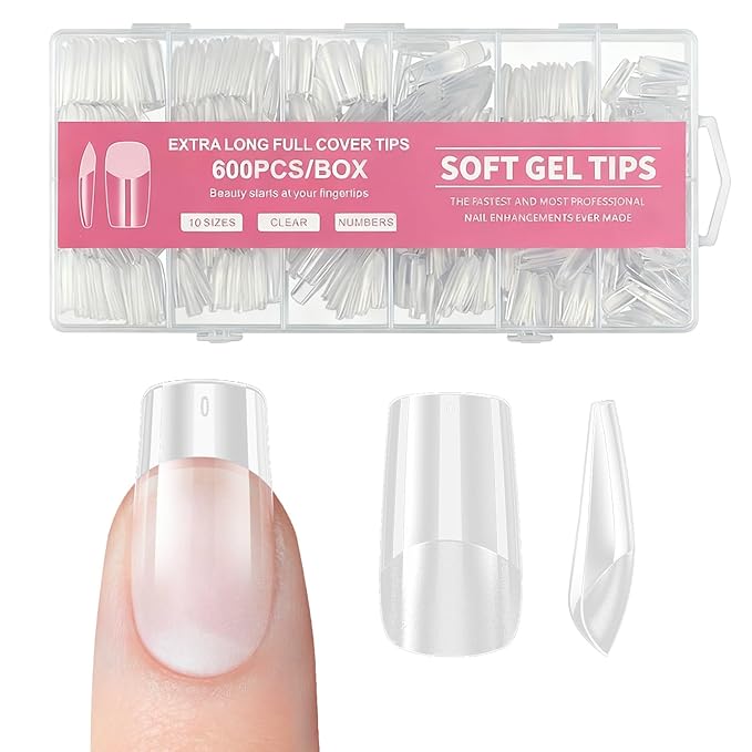 Square False Nail Tips Half matte nail extension tips kit full cover nail tip kit press on false nail tips for nails Salon Or Home DIY 10 sizes 600pcs pre-shared Square nail tips set