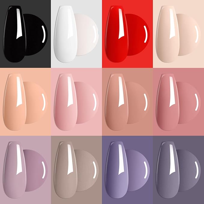 MTSSII Gel Nail Polish Set, 12PCS Nude Violet Black White Gel Nail Polish Kit, Soak Off UV/LED Nail Polish Nail Art Design Salon Home Gifts for Women