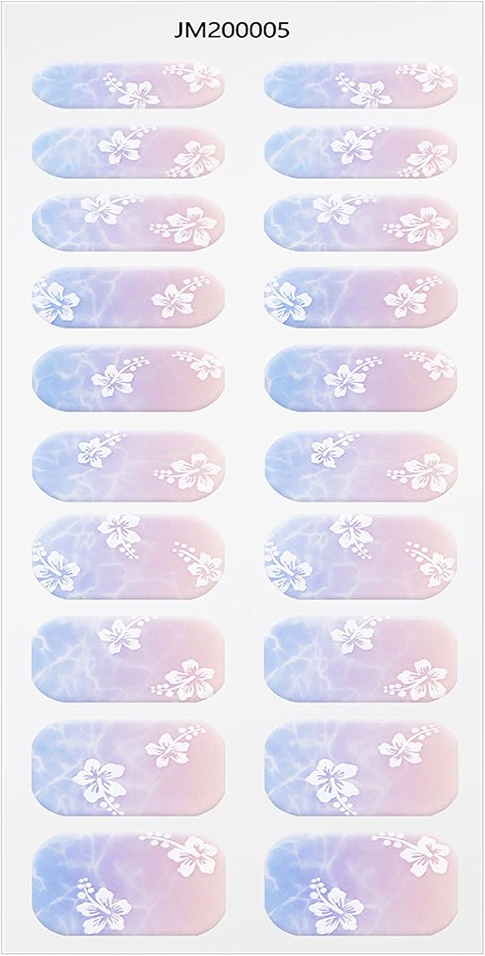 JMEOWIO Gel Nail Stickers Light Purple Pink Flower Semi Cured Gel Nail Strips Wraps UV/LED Nail Supplies Nail Art Design Decoration Accessories