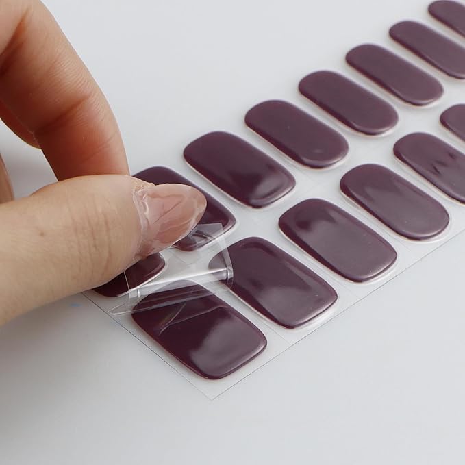 JMEOWIO Gel Nail Stickers Wine Red Purple Semi Cured Gel Nail Strips Wraps UV/LED Nails Art Design Decoration Accessories