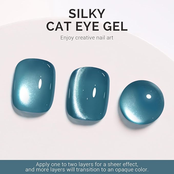 MelodySusie Silky Cat Eye Gel Nail Polish, Mermaid Blue Glitter Holographic Magnetic Nail Polish with Magnet, 0.5 Fl Oz UV Nail Polish for Nail Art Manicure Salon DIY at Home B5101